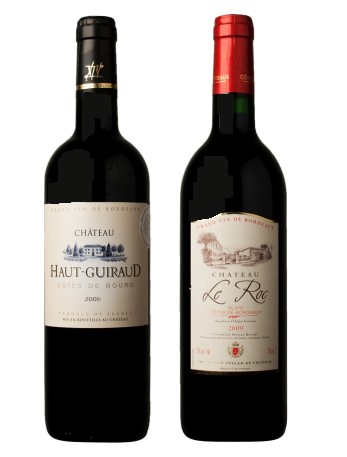 Bouteilles de vins de Bordeaux - A.O.C Côtes de Bourg , A.O.C Blaye Côtes de Bordeaux - Châteaux Guiraud et Le Roc. Bouteilles de vins de Bordeaux - A.O.C Côtes de Bourg , A.O.C Blaye Côtes de Bordeaux - Châteaux Guiraud et Le Roc.