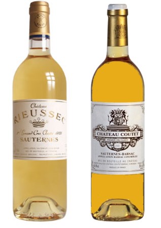 Bouteilles de vins de Bordeaux - A.O.C Sauternes et  Barsac, - Châteaux Rieussec et Coutet.