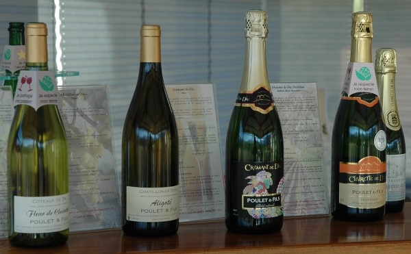 Bouteilles des vins du Diois. Domaine Poulet et fils à Pontaix. Photo Michel CRIVELLARO