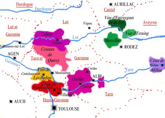 Carte des appellations viticoles de la région Quercy - Albigeois - Rouergue - Tarn & Garonne - © M.CRIVELLARO