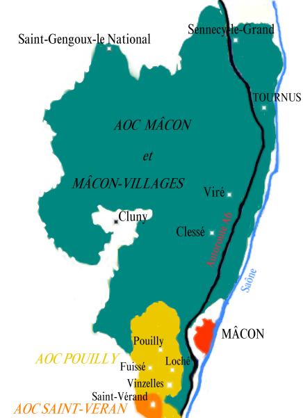 Carte des appellations  viticoles  du Mâconnais - Michel CRIVELLARO