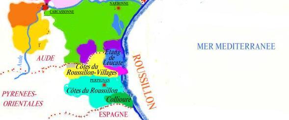 Carte des appellations  viticoles du Roussillon - © M.CRIVELLARO