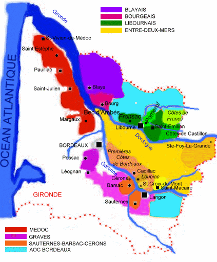 Carte des régions viticoles de la région de Bordeaux - Michel CRIVELLARO