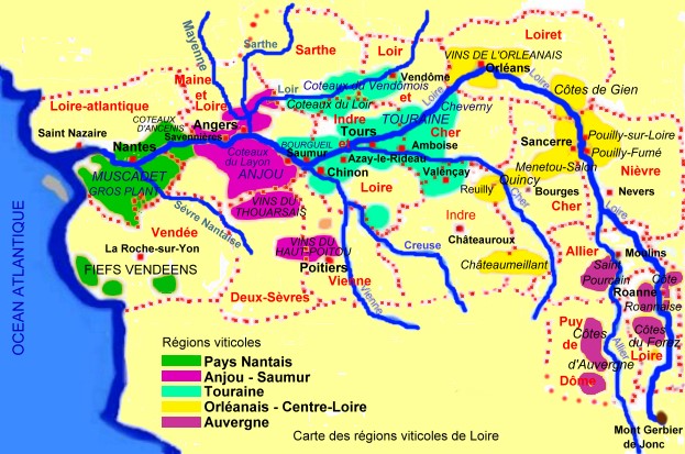 Carte des régions viticoles de la région Loire - © M.CRIVELLARO Carte des régions viticoles de la région Loire - © M.CRIVELLARO