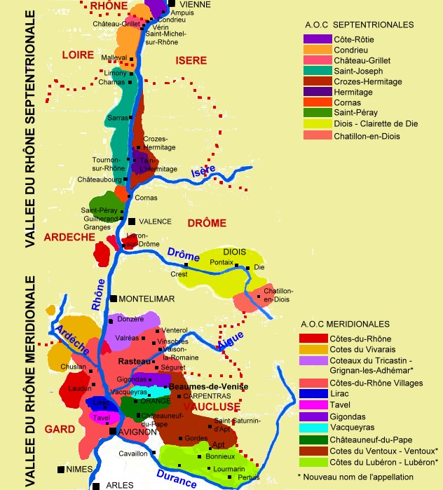 Carte des régions viticoles de la Vallée du Rhône - Michel CRIVELLARO