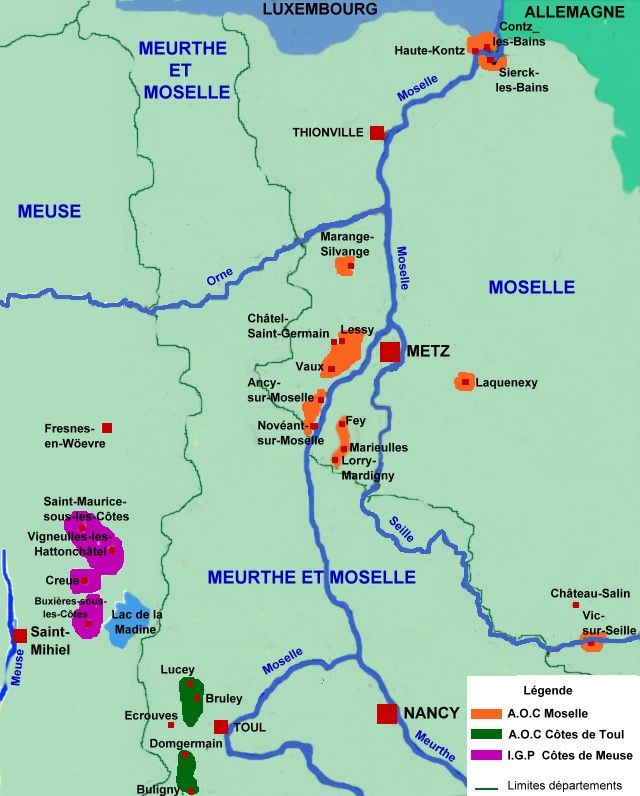 Carte des régions viticoles de Lorraine -  © M.CRIVELLARO