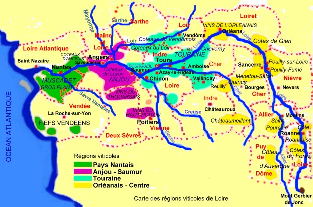 Carte des régions viticoles de la vallée de la Loire - Michel CRIVELLARO