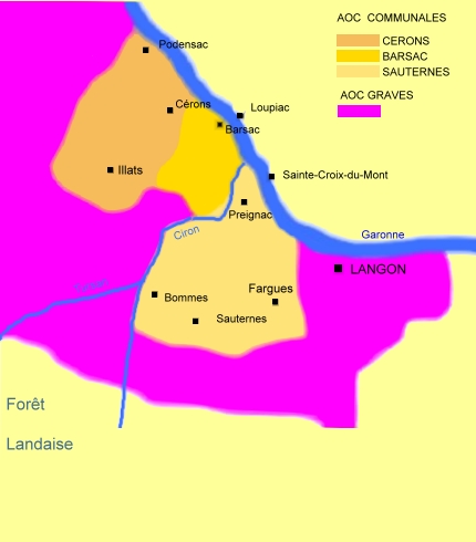 Carte des régions viticoles du sauternais - Michel CRIVELLARO