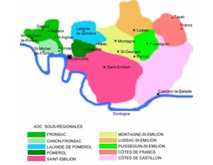 Carte des appellations viticoles du Libournais