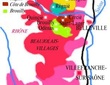 Carte des appellations viticoles du Beaujolais.