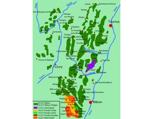 Carte des appellations viticoles du Mâconnais