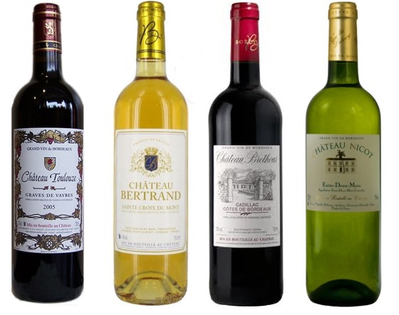 Bouteilles de vins de Bordeaux - A.O.C Graves de Vayres, Sainte-Croix-du-Mont, Cadillac Côtes de Bordeaux et Entre-Deux-Mers -  