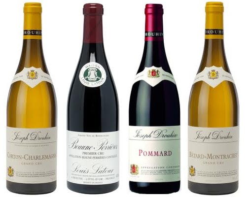 Bouteilles de vins de la Côte de Beaune - Vins de la Maison Joseph Drouhin et  de la Maison Louis Latour à Beaune