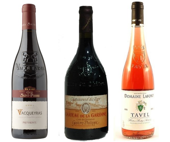 Bouteilles représentatives des vins de Côtes-du-Rhône médionales.