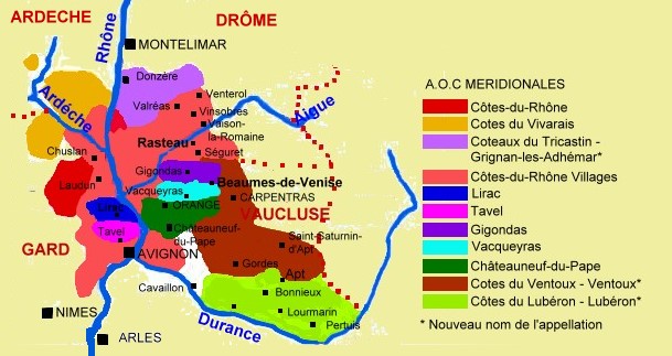 Carte des appellations de Côtes-du-Rhône méridionales - © M.CRIVELLARO