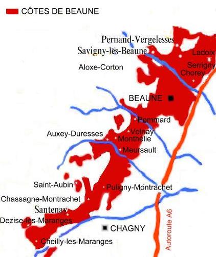 Carte des appellations de la Côte de Beaune - © M.CRIVELLARO