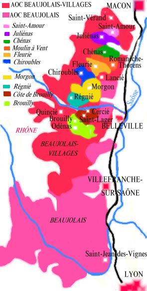 Carte des appellations du Beaujolais - © M.CRIVELLARO