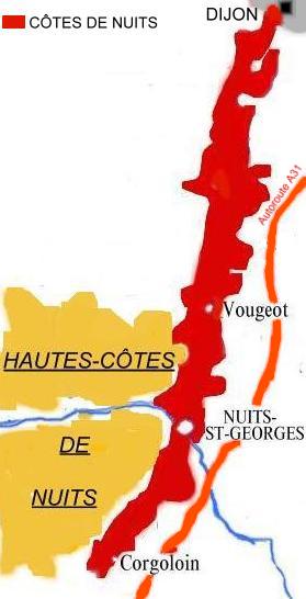Carte des appellations viticoles Bourgogne Hautes-Côtes de Nuits - © M.CRIVELLARO