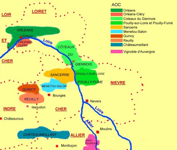 Carte des appellations viticoles de l'Orléanais et du Centre-Loire  - © M.CRIVELLARO