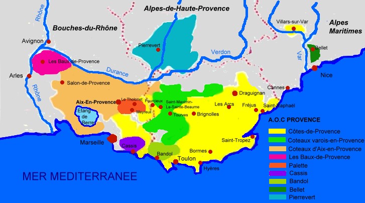 Carte des appellations viticoles de Provence - © M.CRIVELLARO