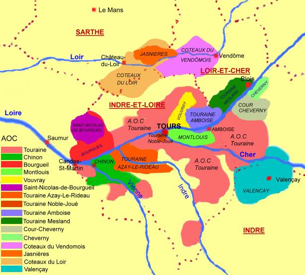 Carte des appellations viticoles de Touraine - © M.CRIVELLARO