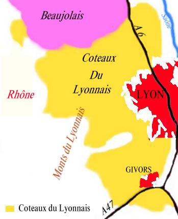 Carte des appellations viticoles des Coteaux du Lyonnais - © M.CRIVELLARO