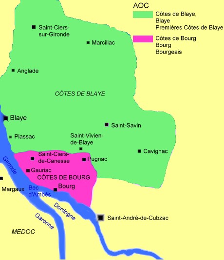 Carte des appellations  viticoles du Blayais et du Bourgeais - © M.CRIVELLARO