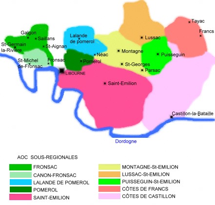 Carte des appellations viticoles du Libournais - © M.CRIVELLARO