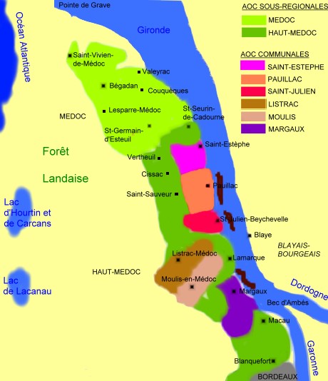 Carte des appellations viticoles du Médoc - © M.CRIVELLARO