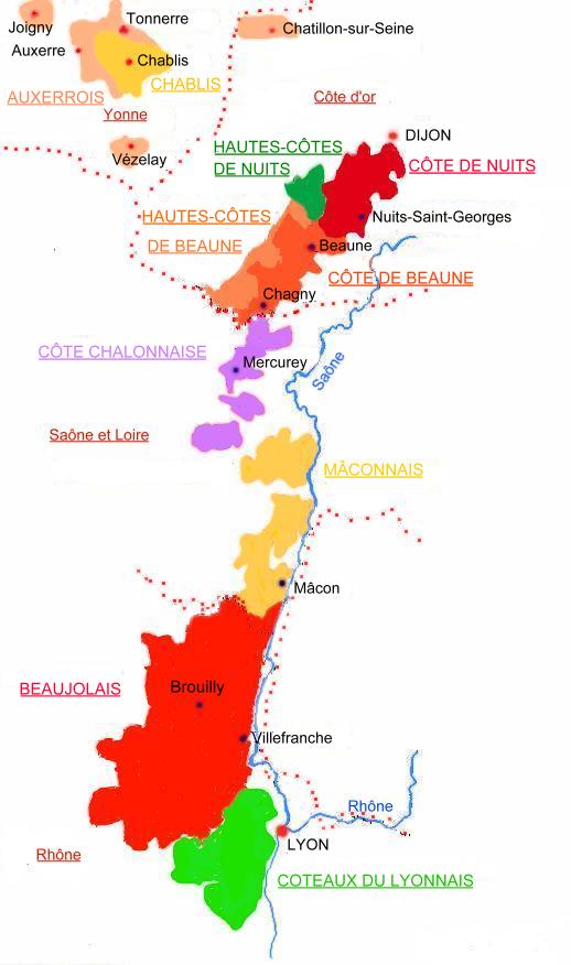 Carte des régions viticoles de Bourgogne - © M.CRIVELLARO