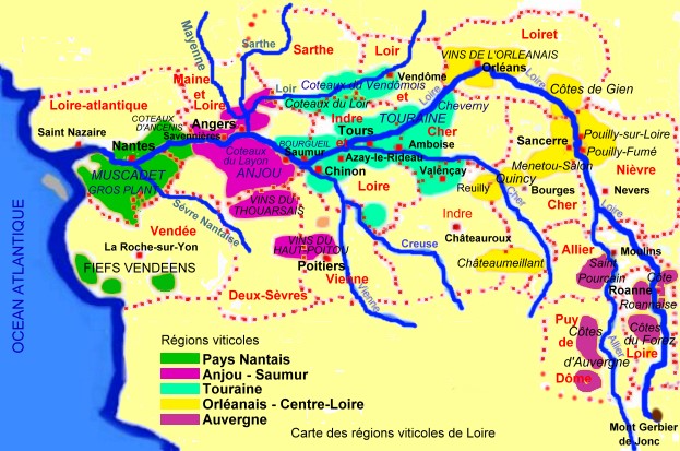 Carte des régions viticoles de la région Loire - © M.CRIVELLARO