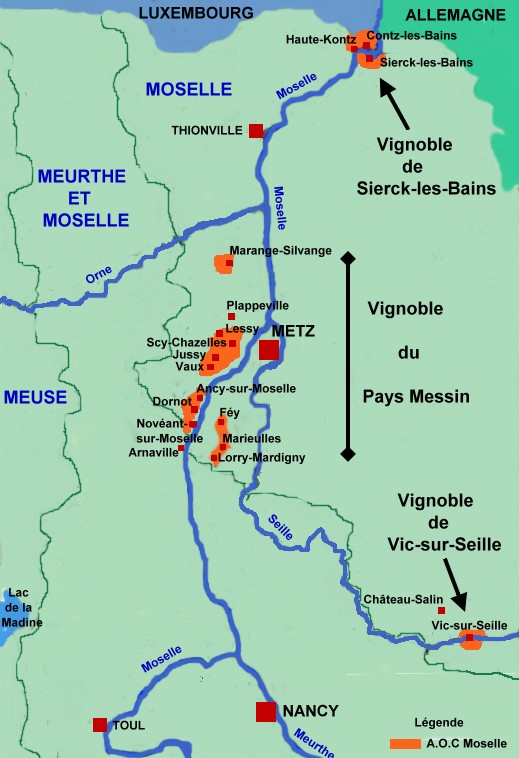 Carte des vignobles de Moselle  © M.CRIVELLARO