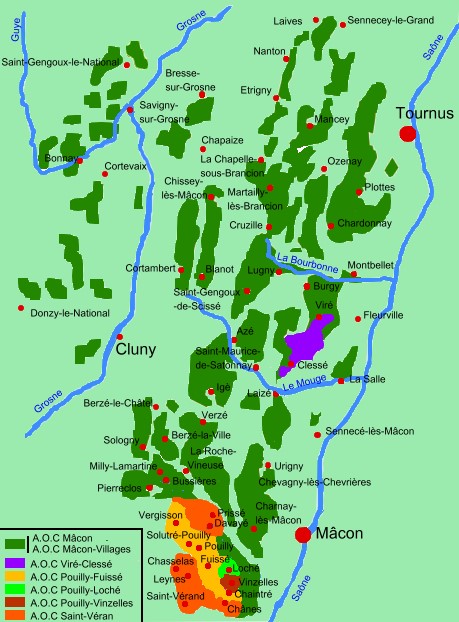 Carte des vignobles du Maconnais.