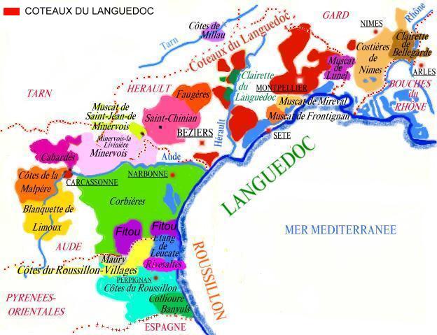 Cartes des appellations viticoles de la région Languedoc-Roussillon - © M.CRIVELLARO