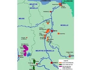 Carte des appellations viticoles de Lorraine -