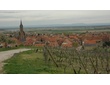 Vue de Dambach-La-Ville depuis le vignoble "Grand Cru Frankstein" avec en fond la plaine d'Alsace et la Forêt-Noire.