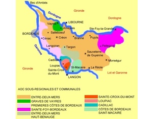 Carte des appellations viticoles de l'Entre-Deux-Mers
