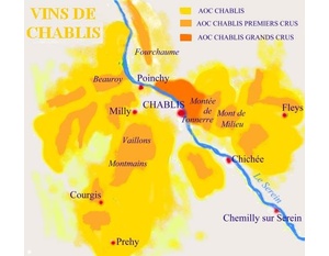 Carte des appellations viticoles de Chablis