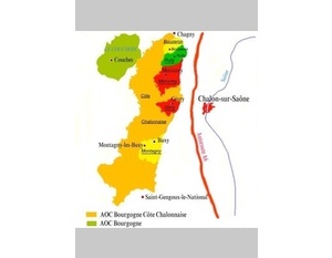 Carte des appellations viticoles de la Côte Chalonnaise.