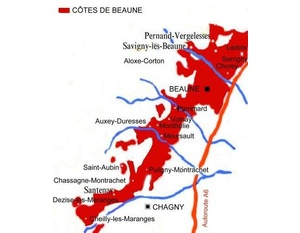 Carte des appellations de la Côte de Beaune