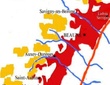 Carte des appellations viticoles Bourgogne Hautes- Côtes de Beaune.