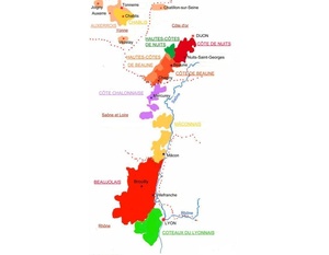 Carte des appellations viticoles de Bourgogne