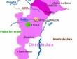 Carte des appellations viticoles du Jura.