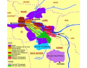 Carte des appellations viticoles Anjou-Saumur