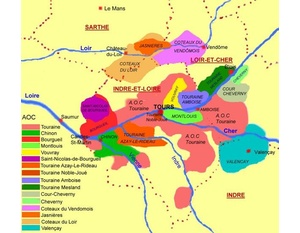 Carte des appellations viticoles de Touraine