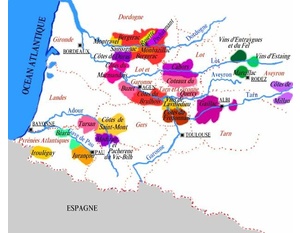 Carte des appellations viticoles du Sud-Ouest